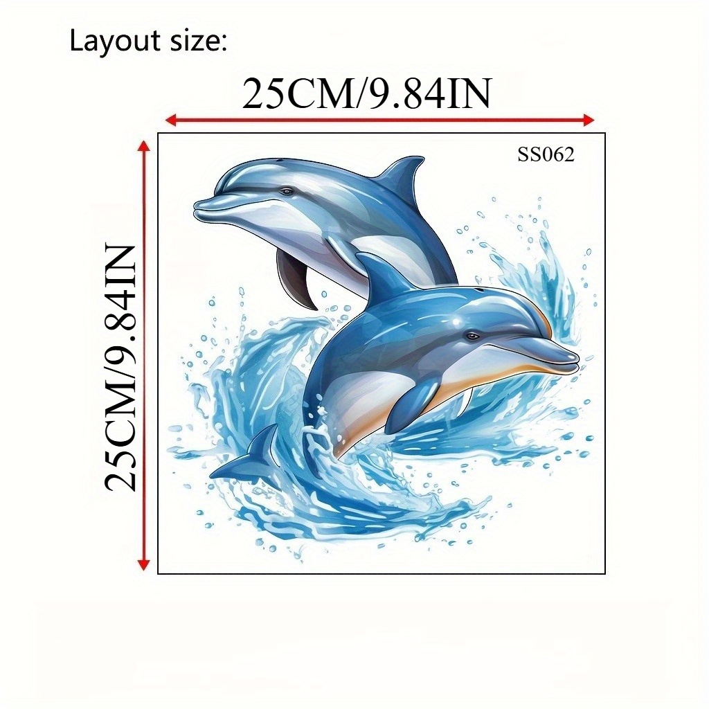 1pc Dolphin Playing In Water Sticker, Self-adhesive Removable, Suitable For Living Room Bedroom Background Wall, Bathroom Toilet Decal, Cabinet Door Vinyl Material