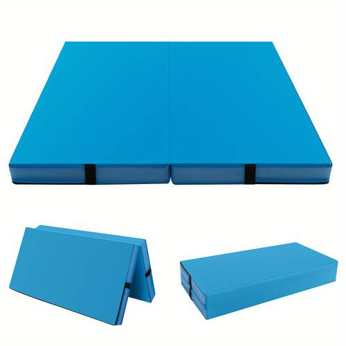 4 x 4 bi folding gymnastics mat 4 thick crash landing safety pad with cover carry handles blue for tumbling back training cheerleading home practice exercise mat gymnastics accessories cheerleading gear vibrant design durable construction