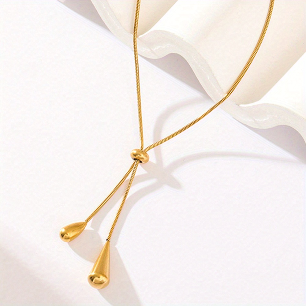 An Adjustable Golden Stainless Steel Y-shaped Pendant Necklace - Simple and Elegant Design, Suitable for Daily and Festive Wear, the Perfect Gift for Women, Ideal for New Year and All Seasons, Minimalist Necklace, Versatile Jewelry, High-quality
