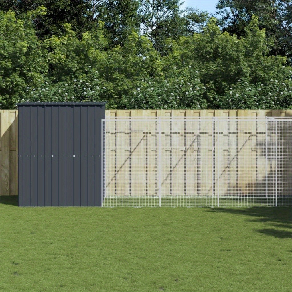 galvanized   house with run weather resistant outdoor kennel for medium dogs     design 65 h x 339 8 l x 71 3 w secure lockable door ventilation mesh panels low maintenance pet shelter dog kennel furniture medium dog enclosure modern     weatherresistant construction