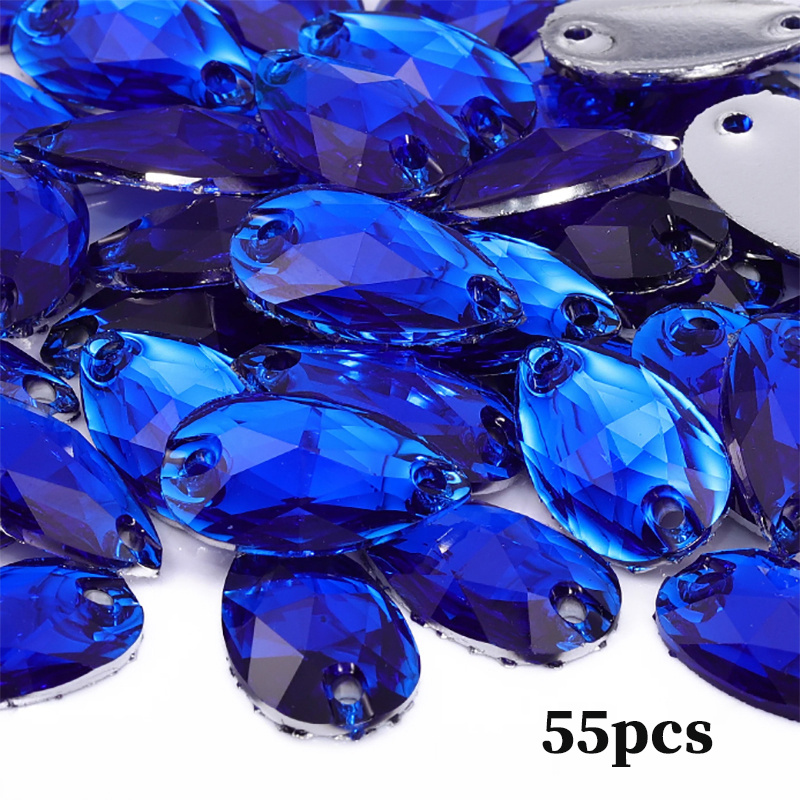 TEMU 55pcs 1.1 * 1.8cm/0.43 * 0.7in Multicolor Double-hole Sewing Acrylic Flat -shaped Rhinestone, Used For Diy Sewing Wedding Crafts Accessories