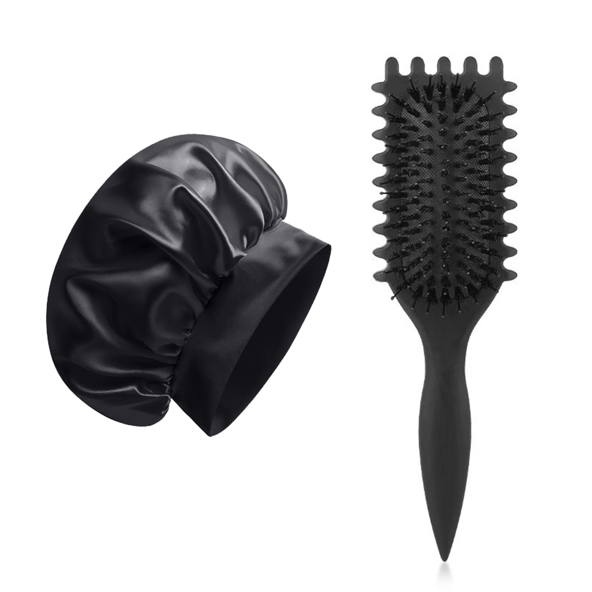TEMU Ensemble de 2 brosses à boucler pour femmes, brosse de massage en nylon avec coussin en et bonnet en satin, coiffure et fixation des boucles sur