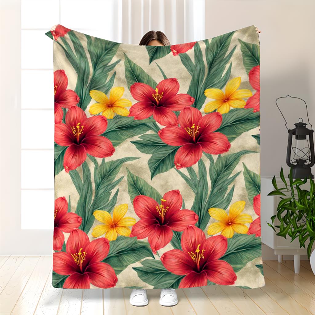 TOYOBO DIA Blanket 710 花柄 soft hibiscus floral print flannel blanket - lightweight warm cozy