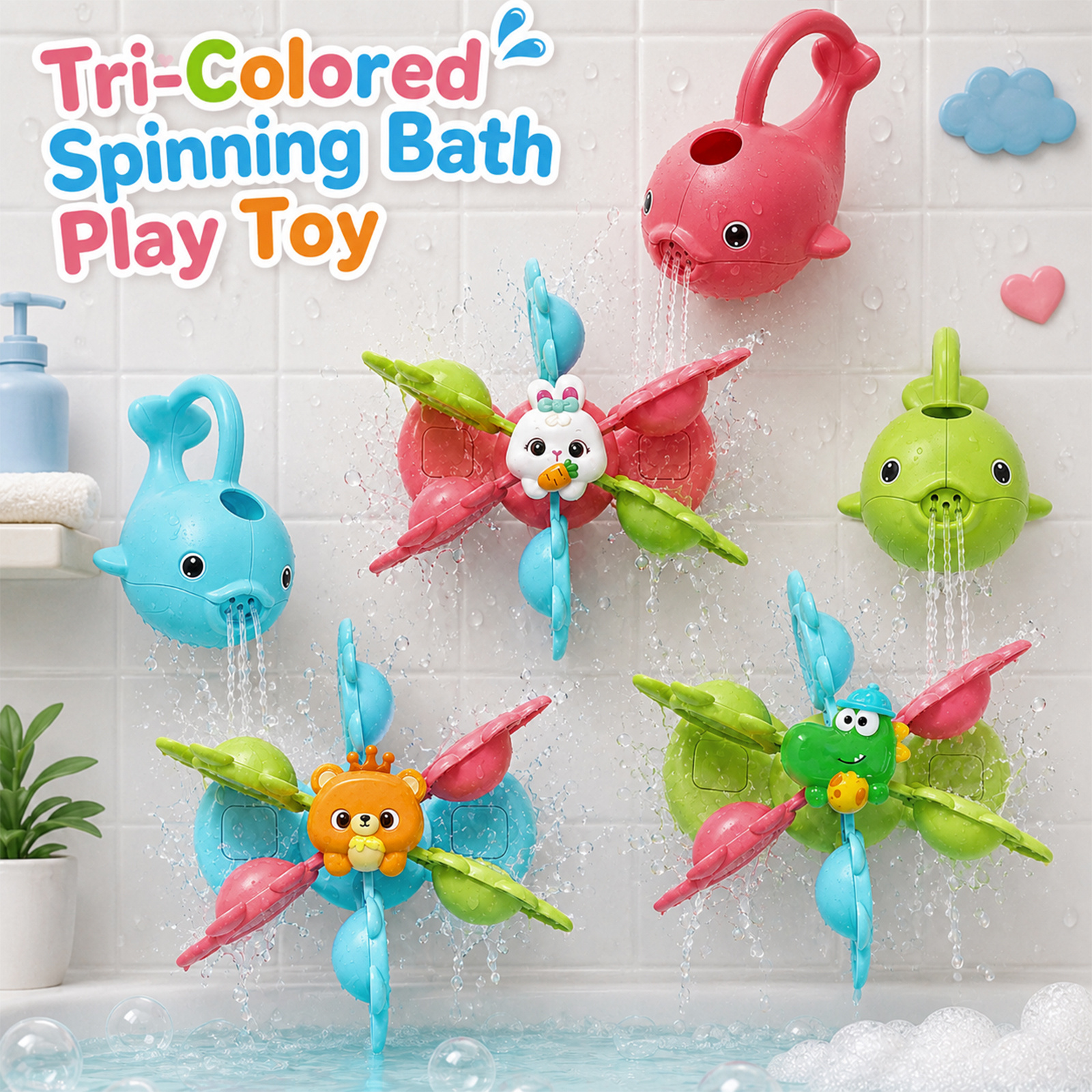 Youth Interactive Suction Cup Bath Toy Set with Windmill