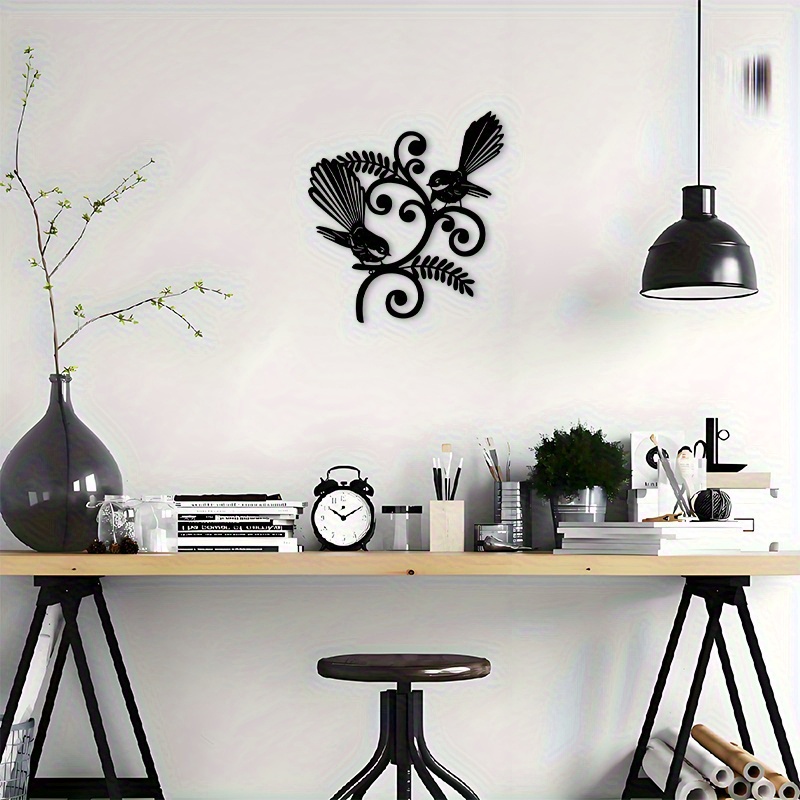 TEMU [2d Flat] 1pc Of Vintage-style Fantasy Bird Acrylic Wall Art Decoration, Black Iron Decorative Plaque With Ferns, Suitable For Living Room,