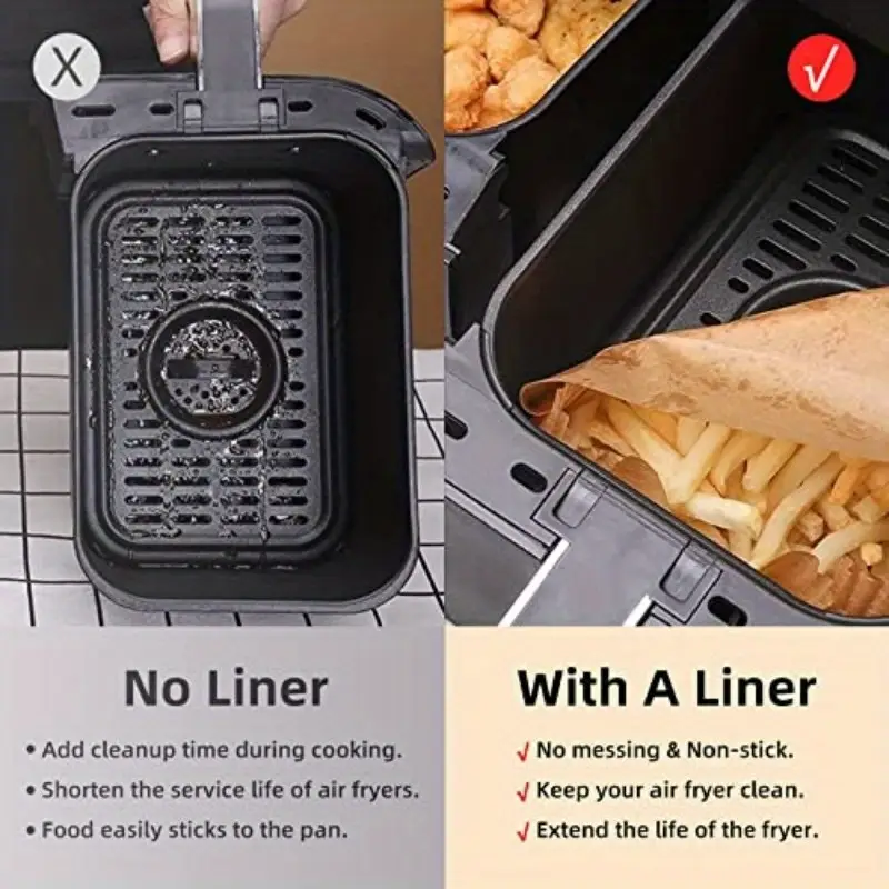 100pcs dual air fryer disposable paper liners - , oil-proof, microwave & oven safe, 8.6x5.5 inch rectangular parchment paper for baking, roasting, grilling - compatible with dual air fryer, kitchen essentials, air fryer accessories, , rectangular shape, oilproof liner, nonstick surface, baking liner, home cooks, roasting liner, nonstick liner, heatresistant liner, baking liner, meal preppers Product details 1