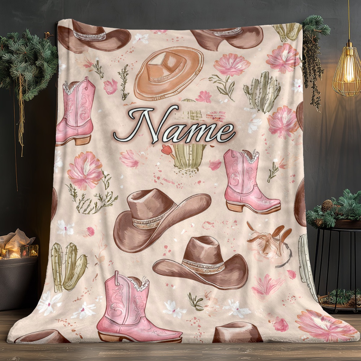 TEMU 1pc A Custom Name Portable Blanket Featuring A Western Cowboy Design, Ideal For Home Decor, Travel, Camping, And Use In Living Rooms, Offices,