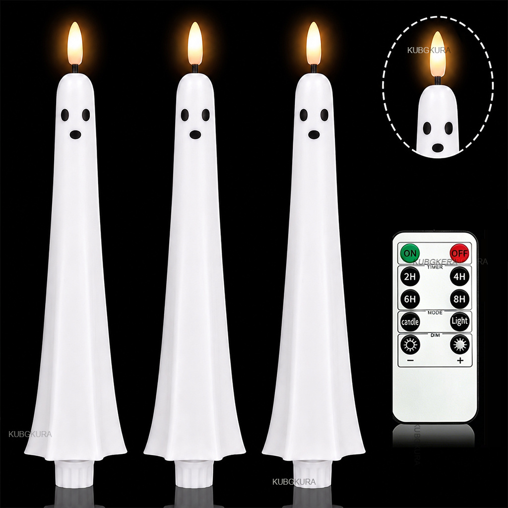 TEMU 3 bougies d'Halloween flamme avec télécommande, minuterie et variateur, bougeoirs LED à piles avec flamme vacillante 3D réaliste pour décoration