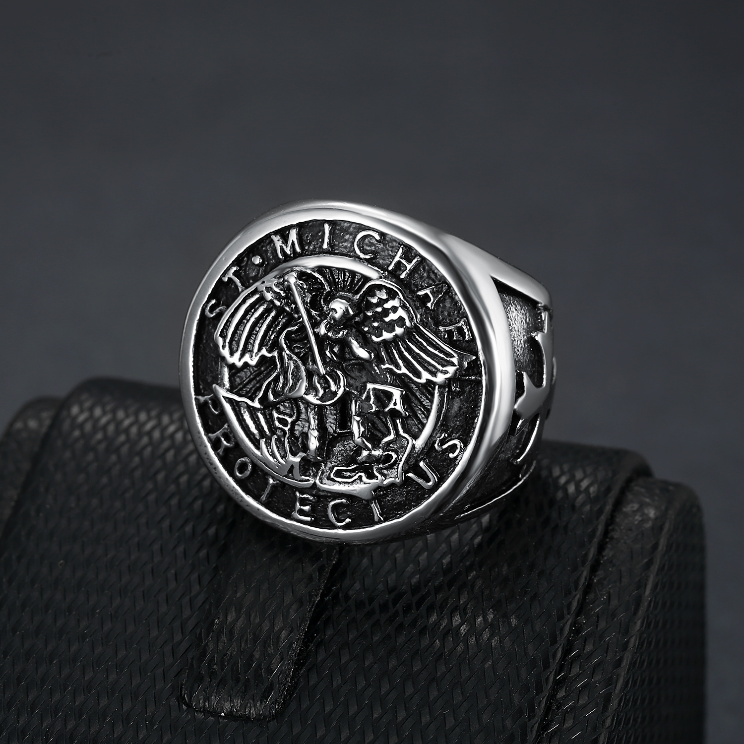 Archangel 304l 304l Stainless Ring For Men, Trendy Fashion Style Wide Band, Retro Streetwear Accessory, Without Battery