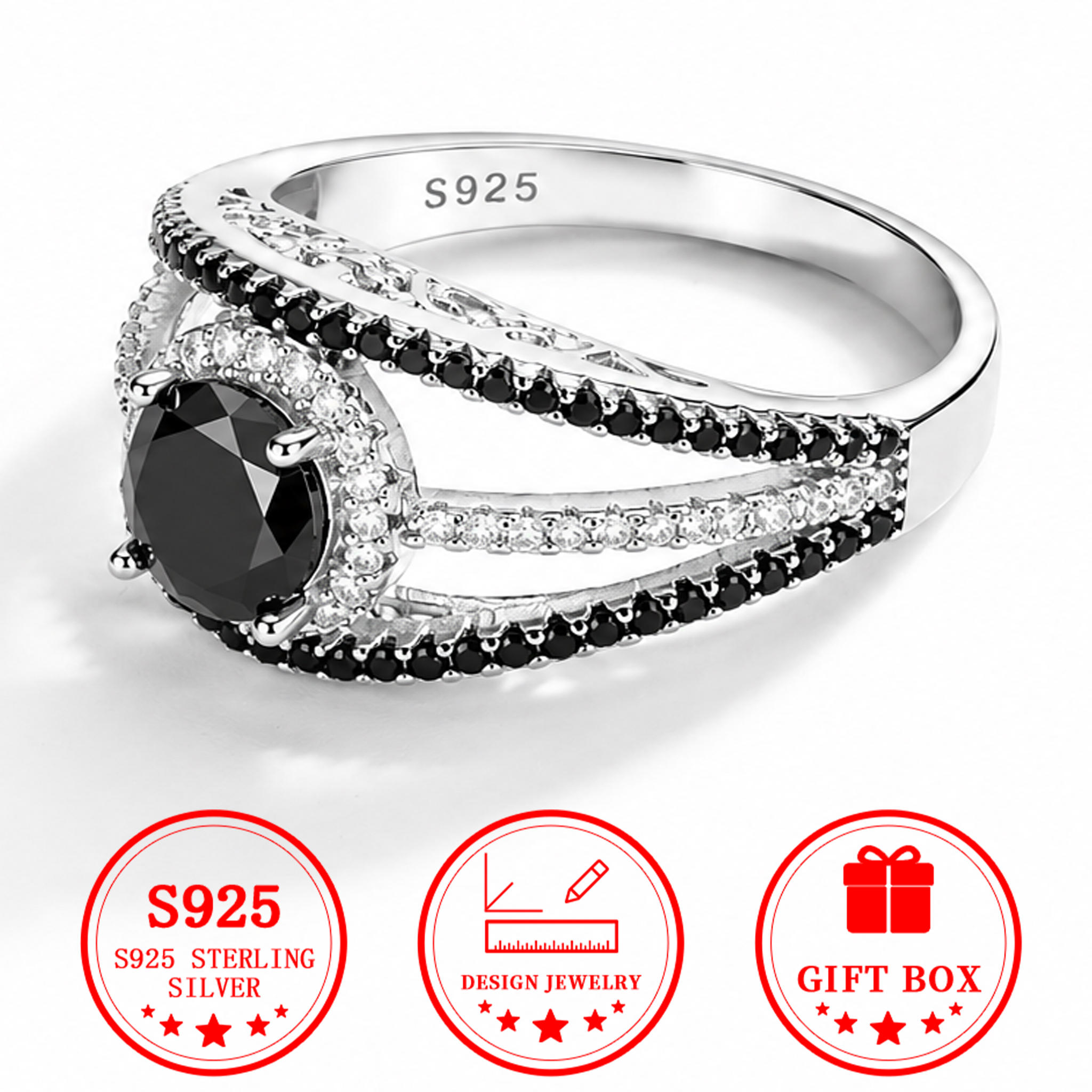 Men's S925 Silvery Devil's Eye Ring with Black & White Zirconia