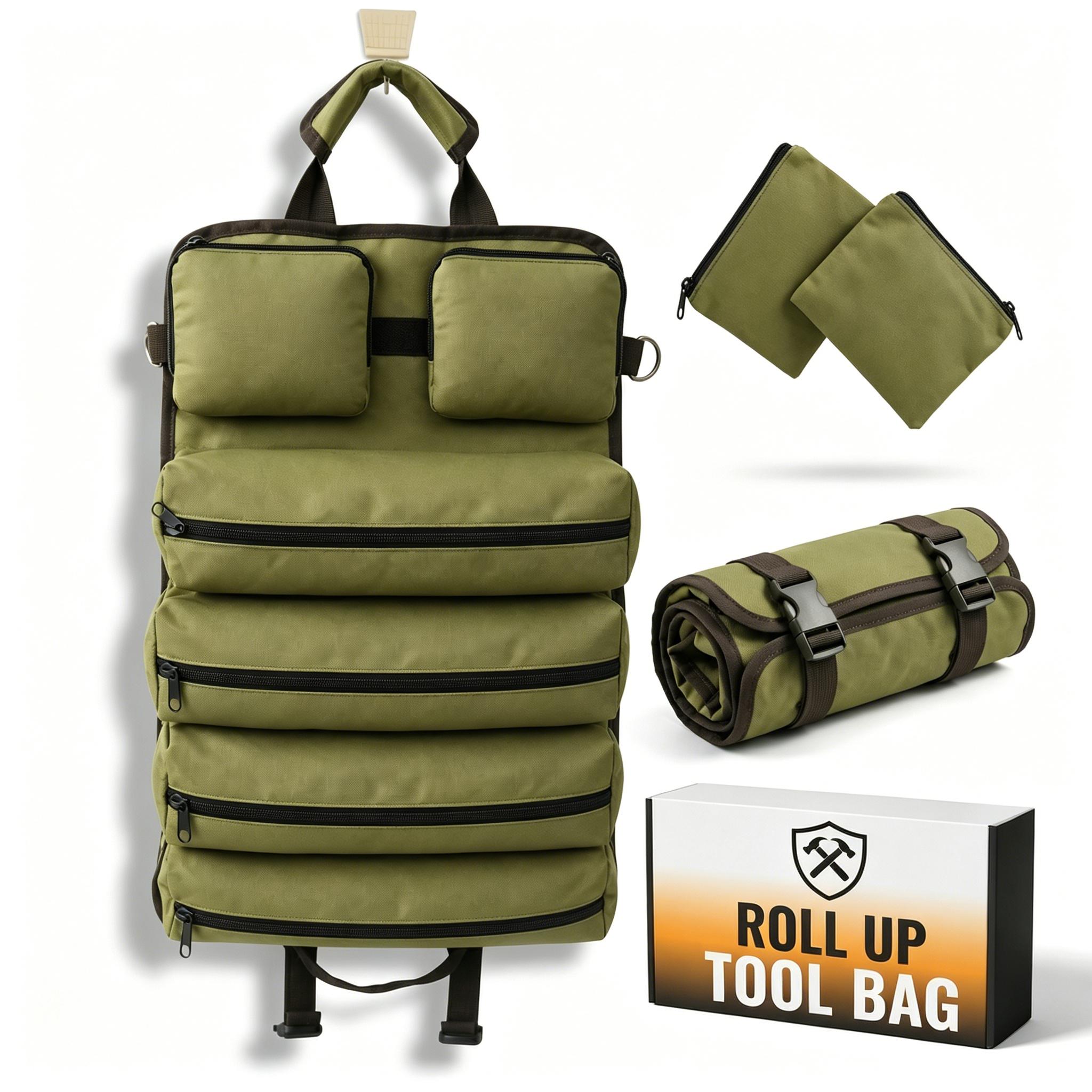 TEMU Storage And Organization Heavy-duty Roll-up Tool Bag- Waterproof, Portable Storage, Suitable For Electricians And Mechanics, Features Multiple