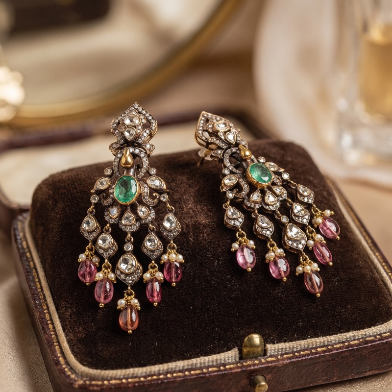 TEMU A Pair Of Exquisite, Vintage-style, Court-inspired Copper Earrings Set With Colored Cubic 5a Zirconia--perfect For Banquets And Parties, As Well