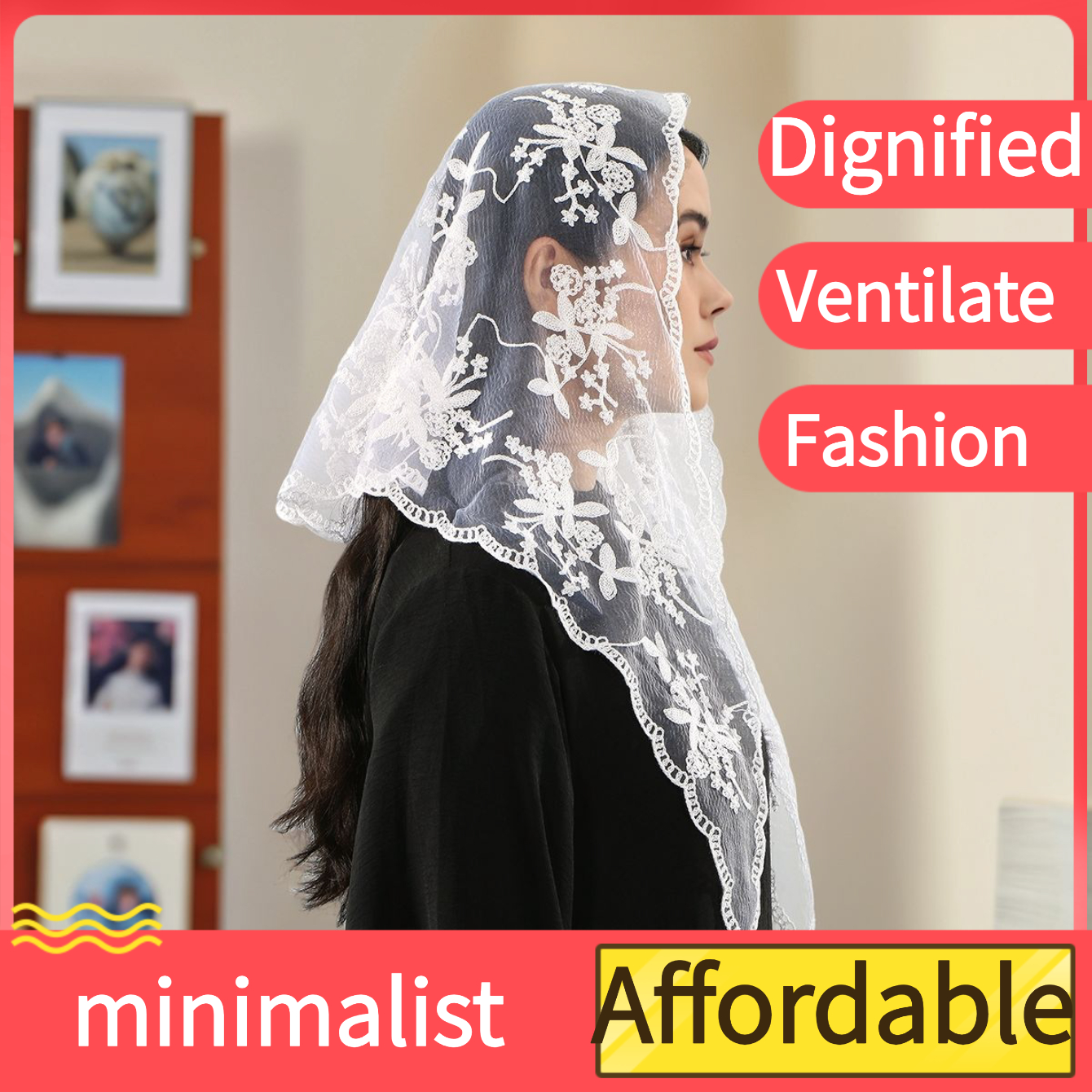 TEMU Western Style Vintage Lace Triangular Headscarf, French Mesh Embroidery, Breathable All-match Decoration, Christmas/happy Newyear Gift