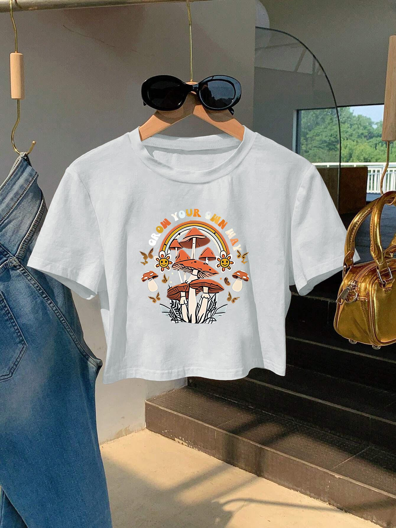 [ANDTHEOTHER] MUSHROOM COLORING SHORT-SLEEVED T-SHIRT/追跡付 PINK MUSHROOM COLORING SHORT-SLEEVED T-SHIRT - ANDTHEOTHER