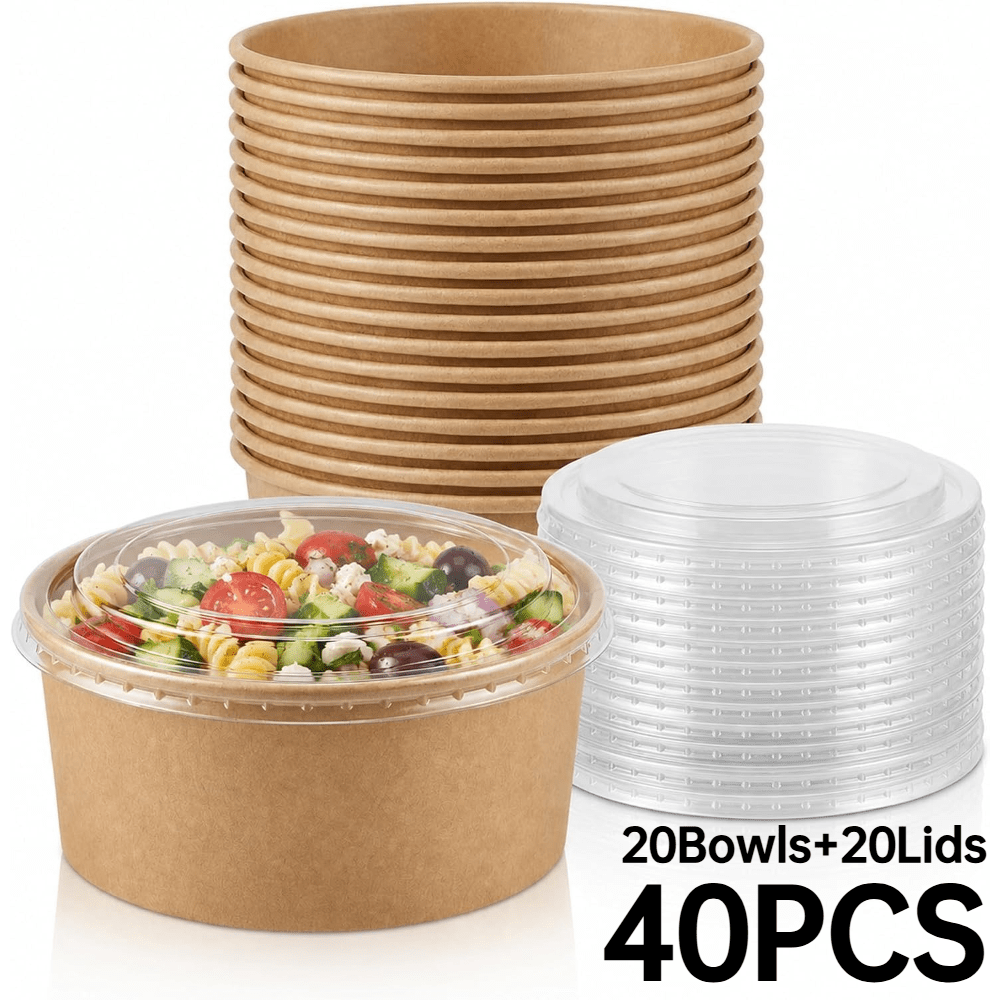TEMU Set da 40 contenitori per alimenti da 1450ml con coperchi (20 ciotole + 20 coperchi), ciotole marroni per insalata per preparazione pasti, , , ,
