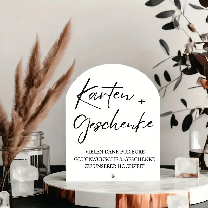E-shop 2D Flach, 2D Flachdruck, 1 Deutsches Stil Hochzeits-Acrylschild mit Sockel – Tischdekoration, Acryl stabiler Sockel geeignet für Empfang, Party,