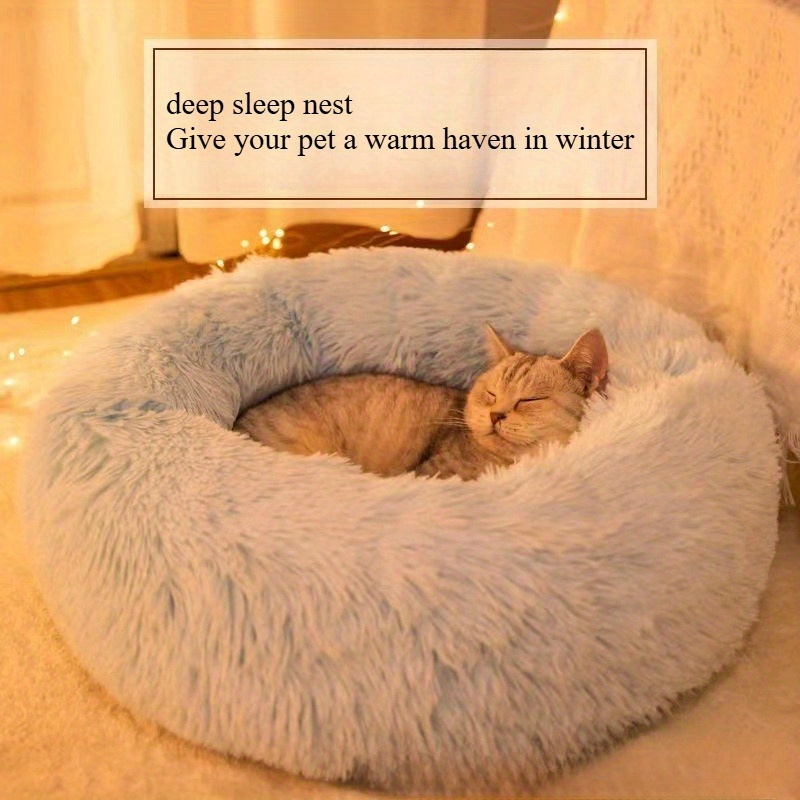 

Cat Bed - Winter , , Removable & Washable, Non-slip Bottom, Round Teddy Nest For Small Pets, Winter Pet |comfortable Pet |soft Polyester Bed, Cute Cat Bed