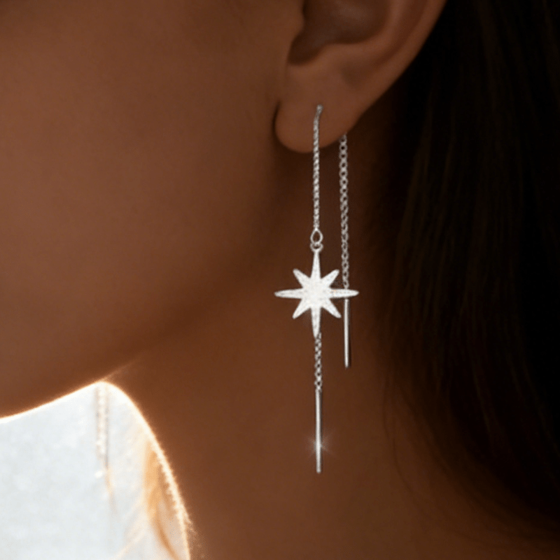 2pcs Exquisite Octagonal Star Tassel Earrings, Elegant