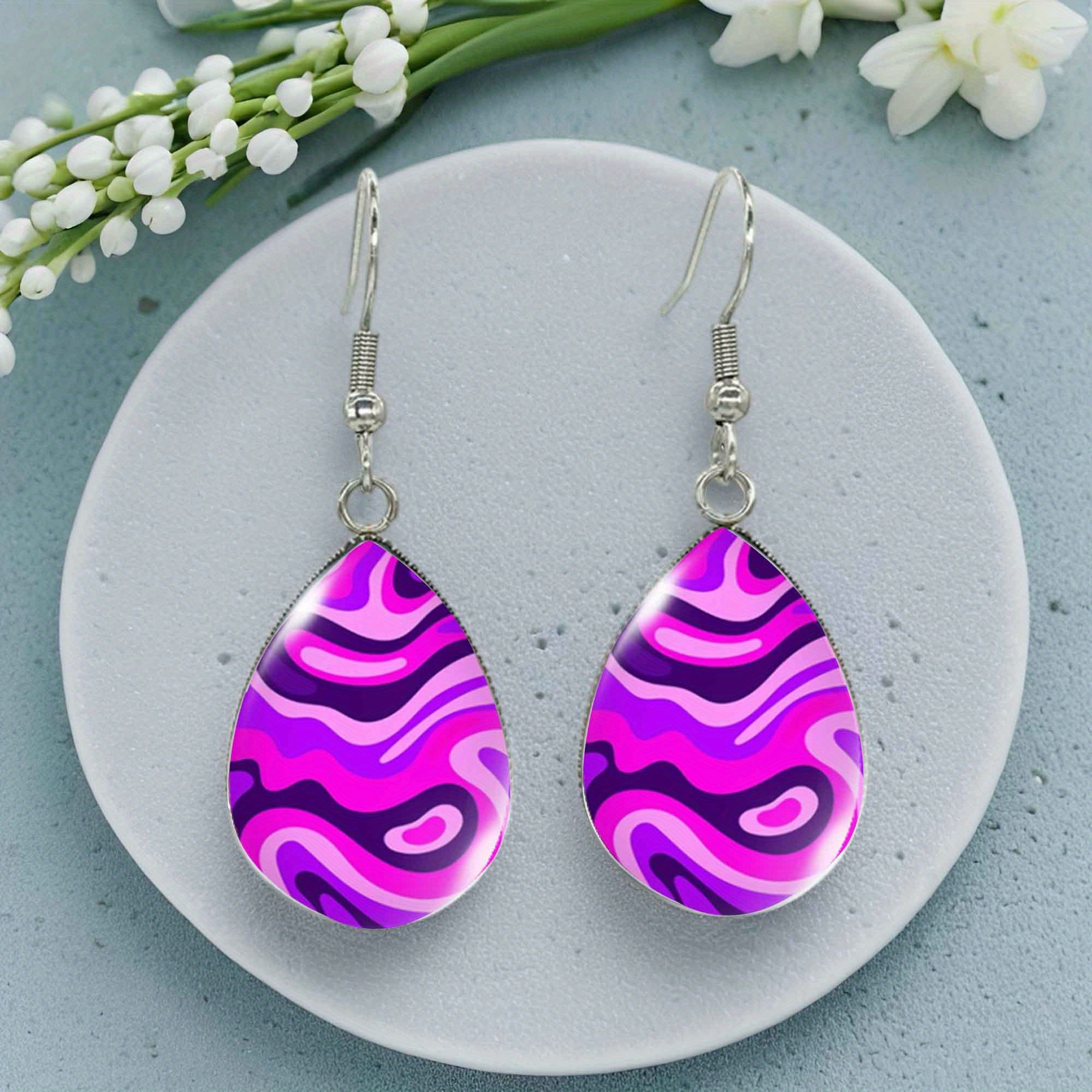 TEMU A Pair Of Wave-patterned Earrings In A Trendy Hippie Pink-purple Color Scheme, Without Battery
