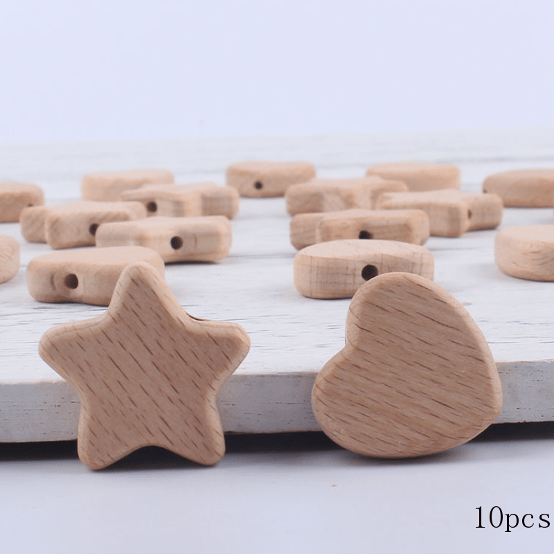 10pcs Color Wood Beads Star Heart Wooden Beads Handmade Craft Beads Additions