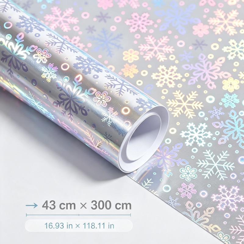 TEMU 1 Rolle Silberfarbenes Gradient Schneeflocken Geschenkpapier, 17X118 Zoll pro Rolle, Metallisches Holografisches Schneeflocken Design, Geeignet