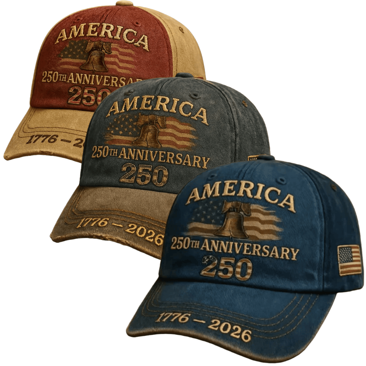 3pcs 250th anniversary   baseball cap american   american   spirit adjustable vintage embroidery ideal gift   festive addition special hat for history enthusiasts unisex textile material