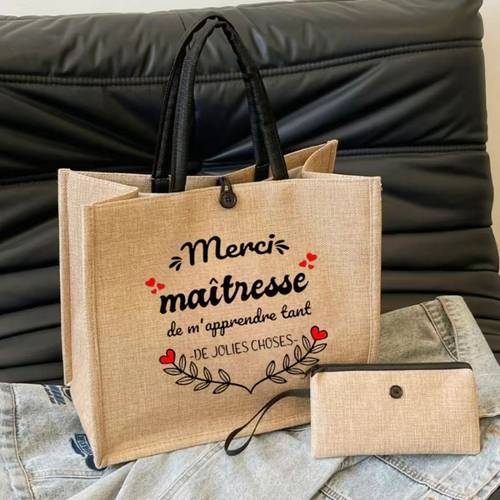 sac à main et petite pochette style français, 2 pièces, convient pour cadeaux de de diplôme, cadeaux de des enseignants - sangle réglable, sac avec motif de remerciement , fermeture à pression, sac de voyage de plage, pour décontracté