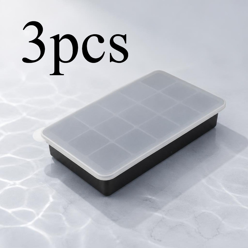 TEMU Ensemble de 3 pièces, cube en silicone de grande à 15 compartiments avec couvercle, moule à glaçons scellé et anti-poussière, moule à glaçons