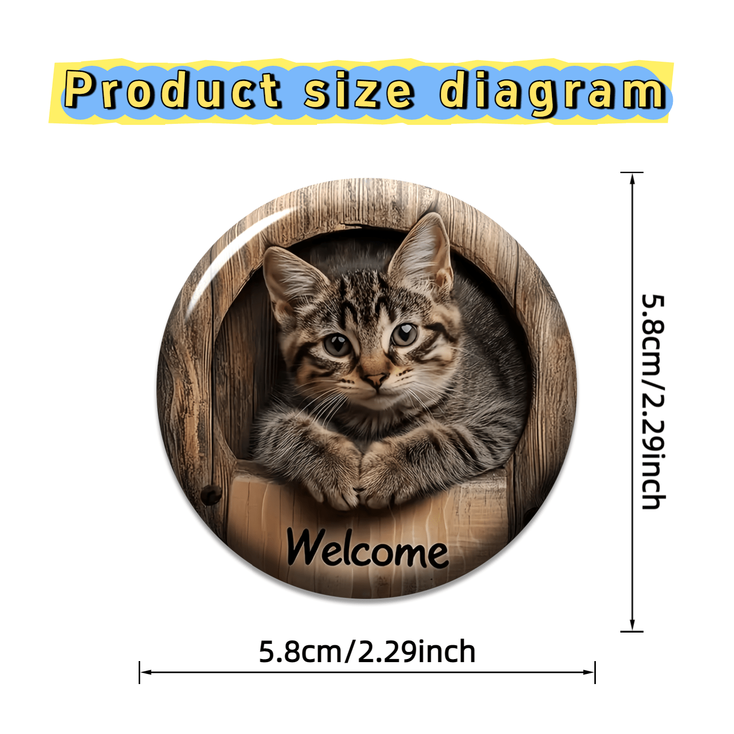 2d Flat, "welcome" Cute Kitten Fridge Magnet- Bright Circular Acrylic Decoration, Suitable For Fridge, Home And Office Decor, Whiteboard- Gift, Cute Magnet, Suitable For , 11 Holidays, 2d Flat