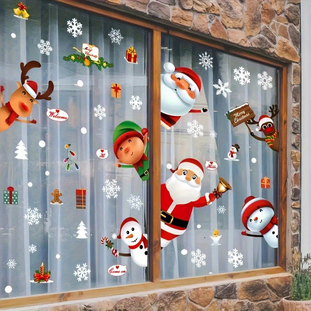 80 Glass Christmas Window Stickers, Specially Prepared for Christmas Decoration, Featuring Santa Claus and Reindeer Themes, Perfect for Party Use, Adding a Festive and Joyful Atmosphere to the Holiday Season.