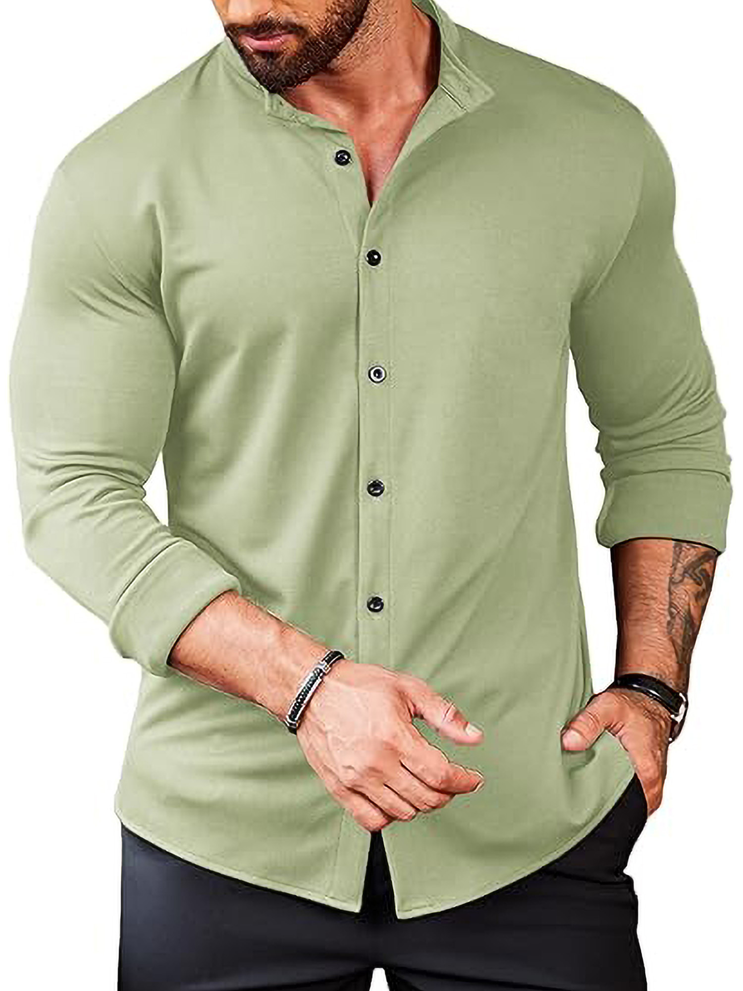 tall athletic fit dress shirts The Kelce Solid Dark Olive Green S / Solid Dark Olive Green main image 0