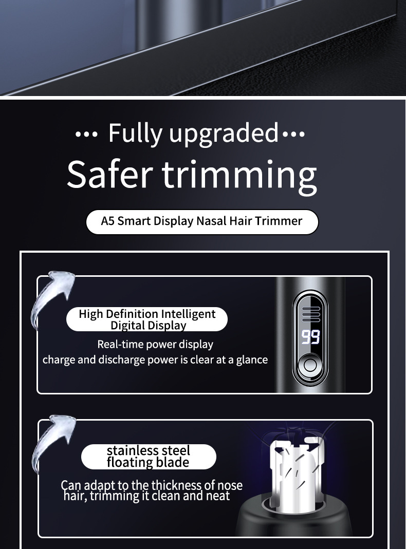 2 colors   stainless steel usb rechargeable nose ear hair trimmer with     silent operation portable wireless charging for men women Product details 4