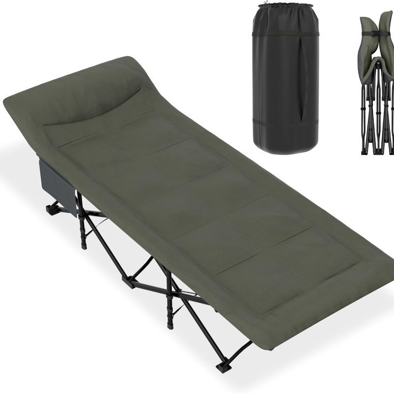 Camping Bed Folding Bed 185x75cm Folding Bed With Mattress, Pillow And Side Pockets Camping Bed Fabric Travel Cot Load 250kg, Used Outdoors And Indoors