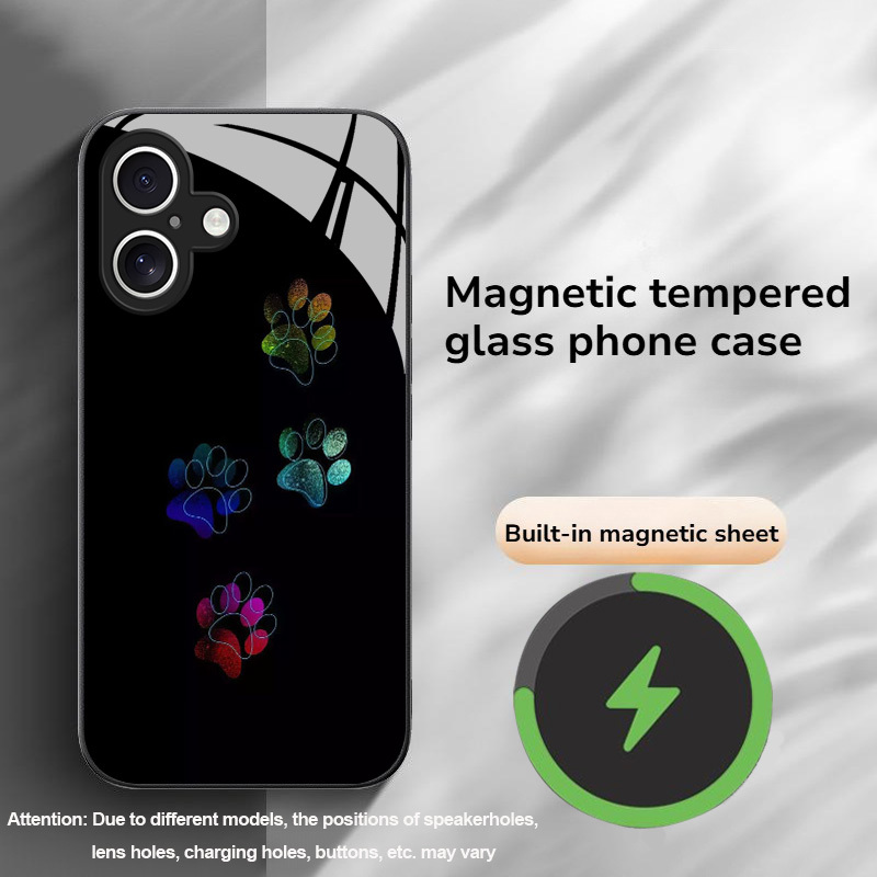 TEMU Phone Case - A Minimalist Creative Colorful Paw Print Pattern Magnetic Tempered Glass Phone Case, Compatible With Iphone X/xr/xs/xs