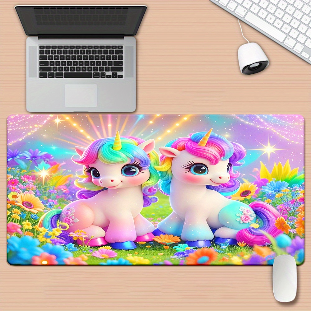 TEMU 1pc 2 Unicorns In The Flower Cluster Hd Printed Pad For Desk, Multi Functional Xxl Mousepad, Keyboard Gaming Mouse Mats, Office Computer Desk