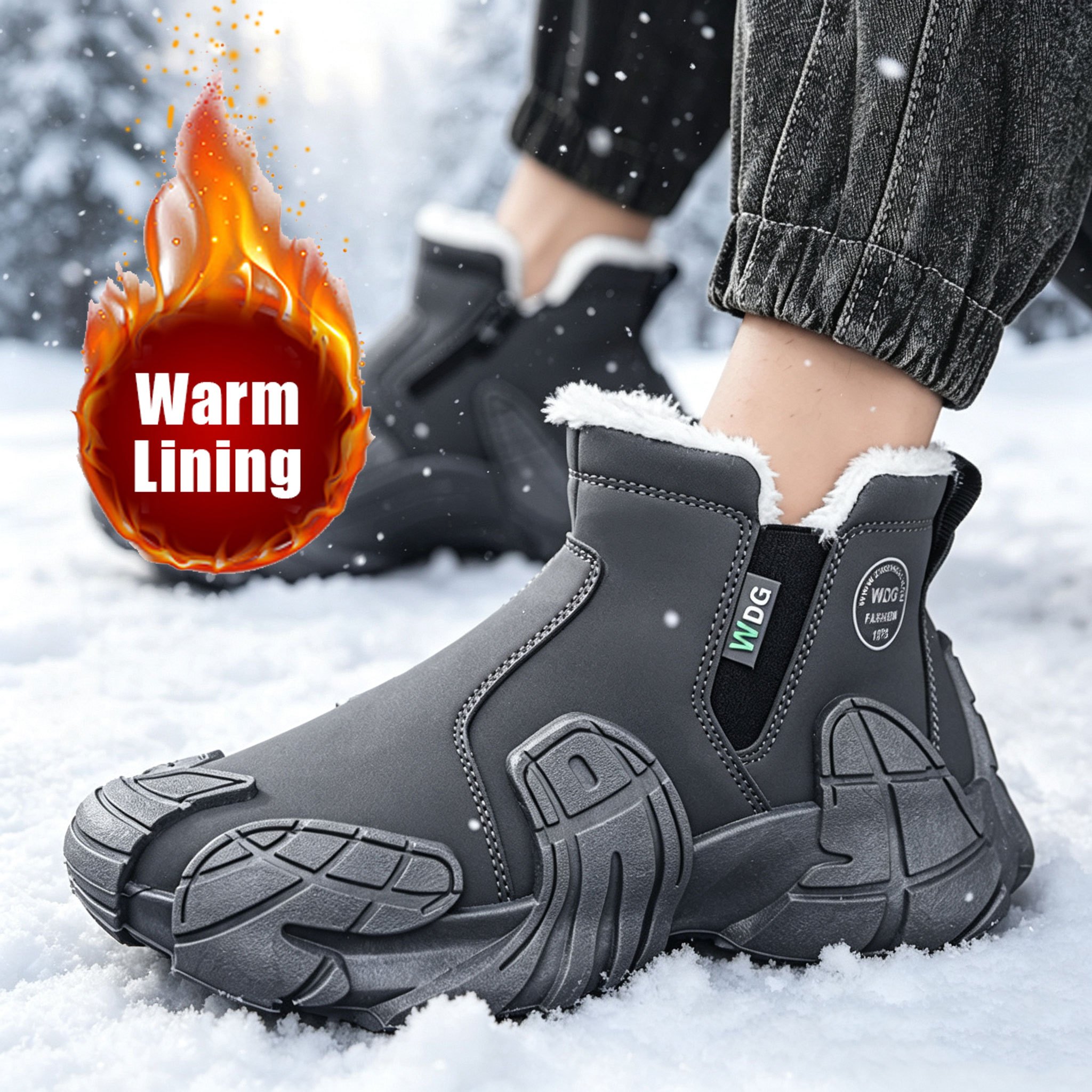 Solid Color Trendy Men Snow Boots, Rugged Outdoor Functional Shoes
