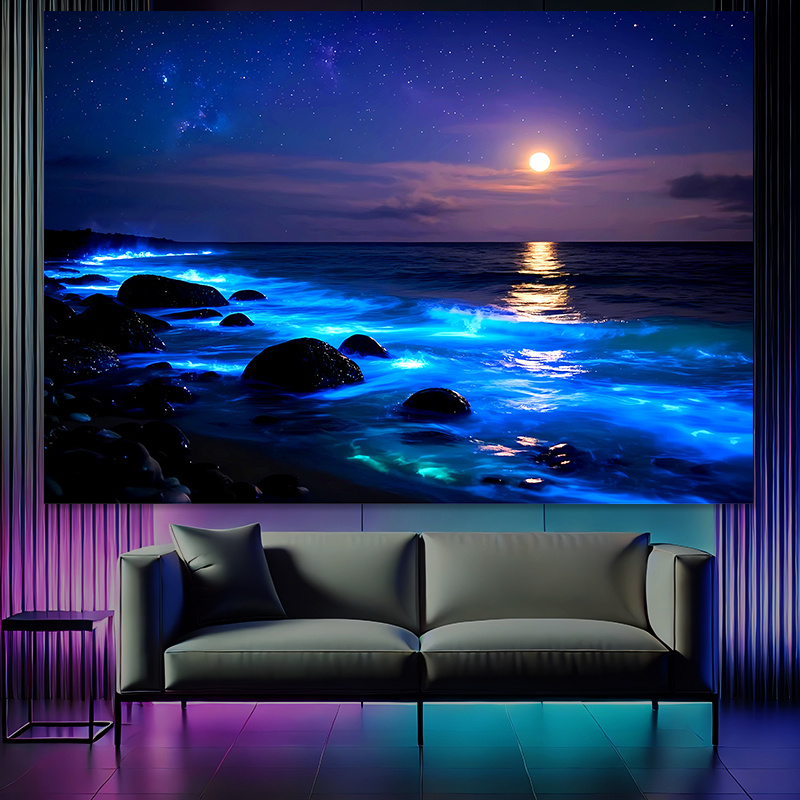 Luminous Night Sea Wall Tapestry Moonlight Waves Starry Sky Decor_voghion.com