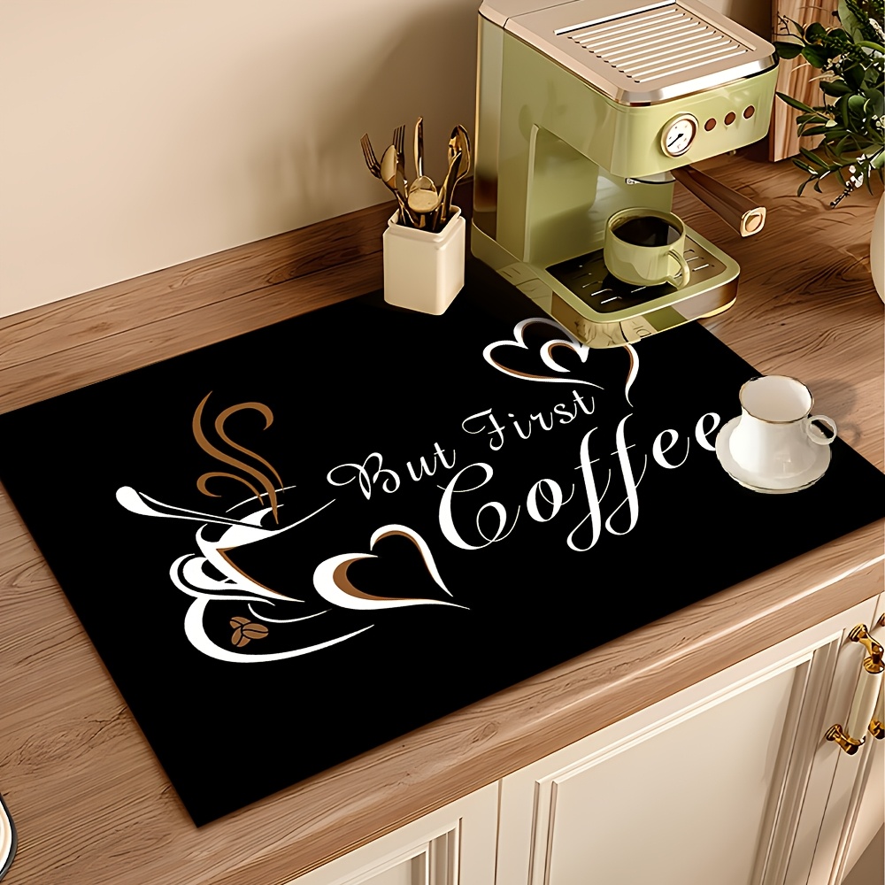 TEMU 1 pz, Tovaglietta Assorbente a Tema Caff癡, Sfondo Puro, Linee Bianche Forma di Caff癡, Abbinata con Classica Citazione Inglese su Caff癡, Adatta