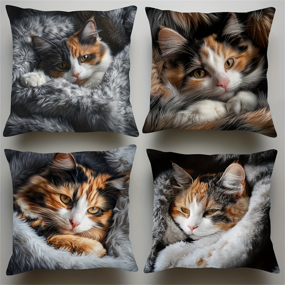 TEMU 4pcs Retro Fluffy Pillow Covers, 100% Polyester, Soft And Smooth Polyester Short Plush Fabric, Single-sided Printed Pattern, Machine Washable,