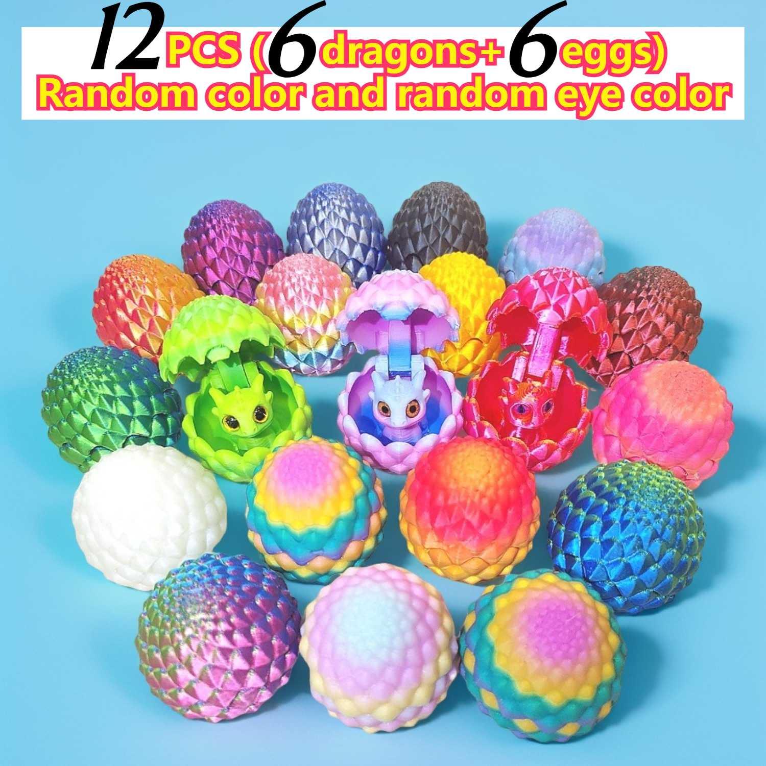 TEMU 12pcs And Egg 6-set - Set Includes (6pcs Dragons And 6pcs Eggs) Colored Car Display Ornaments, Office Desktop Decoration, Random 6 Sets Shipped