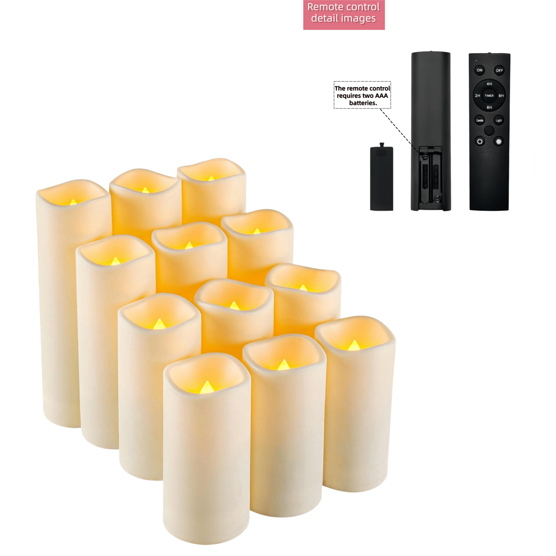 Image of 12pcs Off-white Combined Simulated Wax Pillar Led Candles, Dimmable With Remote Control, Aesthetically Compatible, Warm Vintage & - Batteries Not Included
