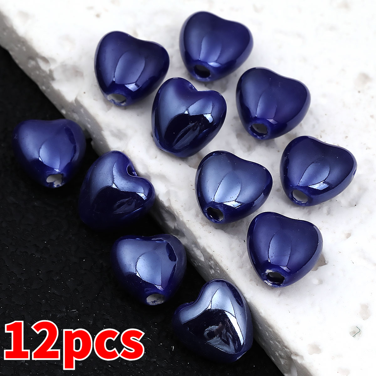 12pcs Heart-Shaped Ceramic Beads for DIY Jewellery Making