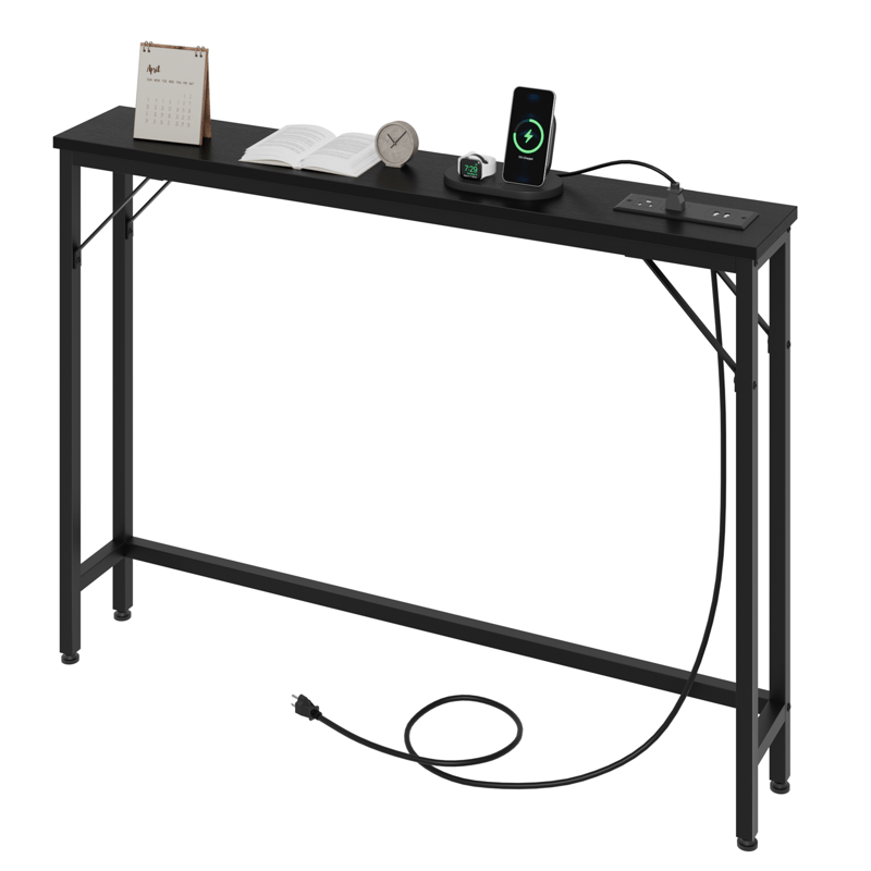 TEMU 5. 9" Narrow Console Table, Skinny Behind Couch Table For Living Room, Slim Sofa Table With Metal & Mdf, Industrial Hallway Table For Entryway