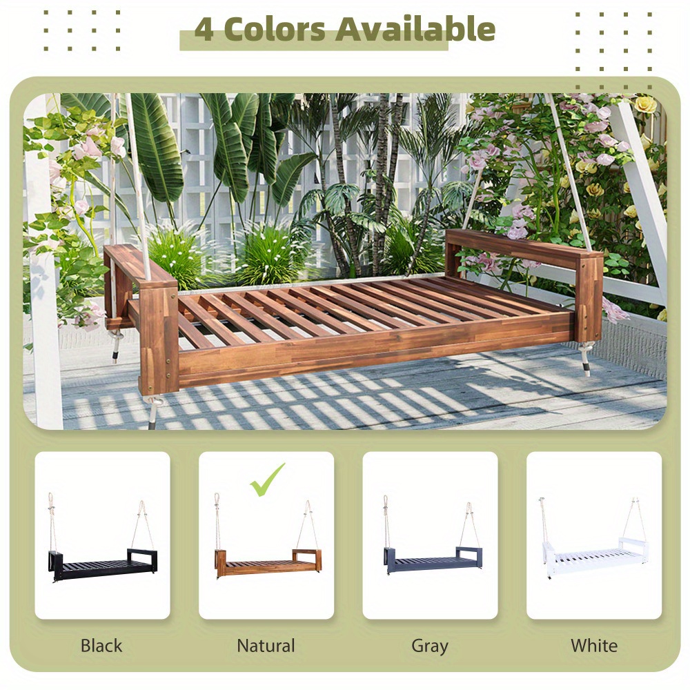 Garden seating. Swing chair. Double-sized porch swing bed seating set with hemp rope swing frame, suitable for gardens and backyards. Minimalist rustic style, ideal for courtyards and gardens. Mattress sold separately.