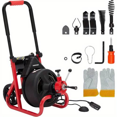 drain cleaner machine 75ft x 1 2 inch auto feed sewer snake auger on wheels electric drain auger professional for inch pipes switch with 6 cutters