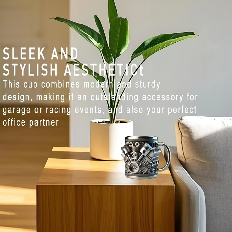 handmade stainless steel cup 15oz durable car enthusiast accessory washable internal engine design mug for hot cold drinks gift for mechanics lovers no Product details 5