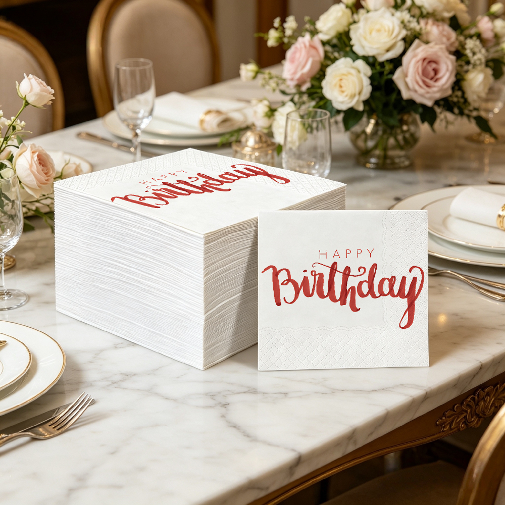 TEMU Lot de 20 serviettes d'anniversaire à thème - de décoration de fête pour cocktail, décorations de table de Noël, serviettes de fête d'année,