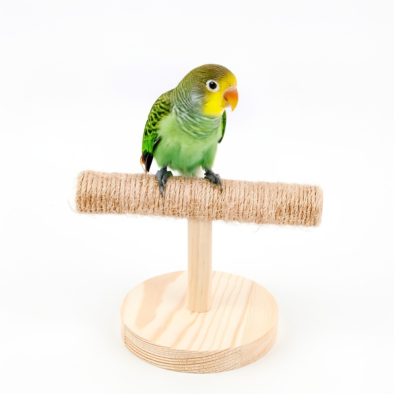 Solid Wood Hemp Rope Parrot Stand for Claw Training
