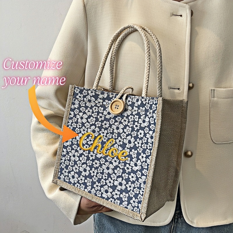 TEMU Customized Embroidery Personalized Name Tote Bag Body Bag Handbag For Women Daily Outdoor Shopping Lunch Bag Ins Small Body Bag