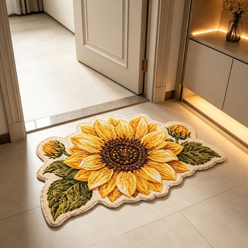 TEMU 1pc Suitable For Rooms Irregular-shaped Sunflower Rug - Plush Soft Carpet Suitable For Bedroom, Living Room, Bay Window, Machine Washable